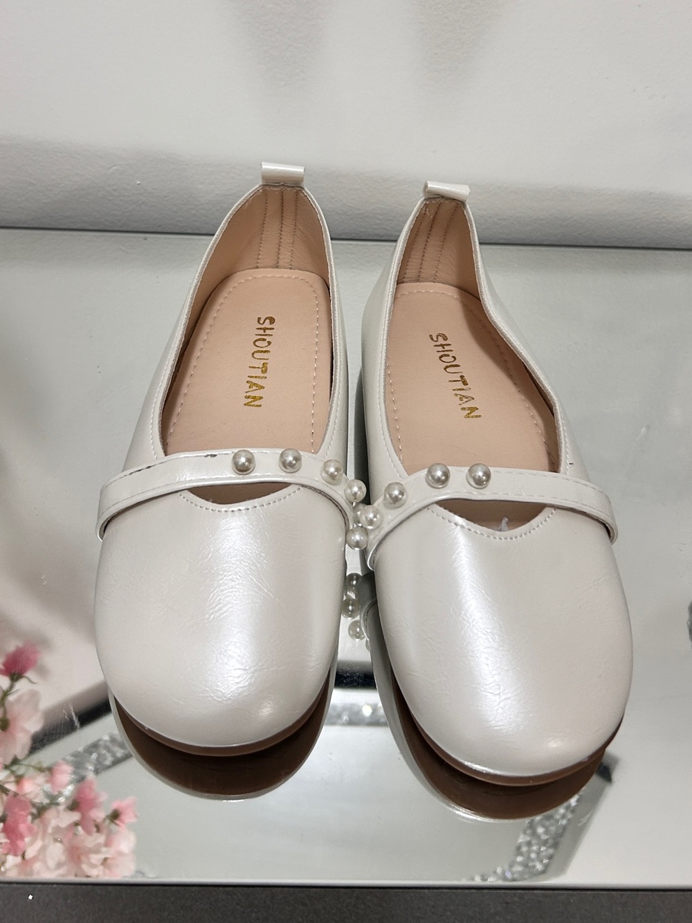 NEW Girls White Pearl Mary Jane Flats Size 35 225 Princess Dress Shoes